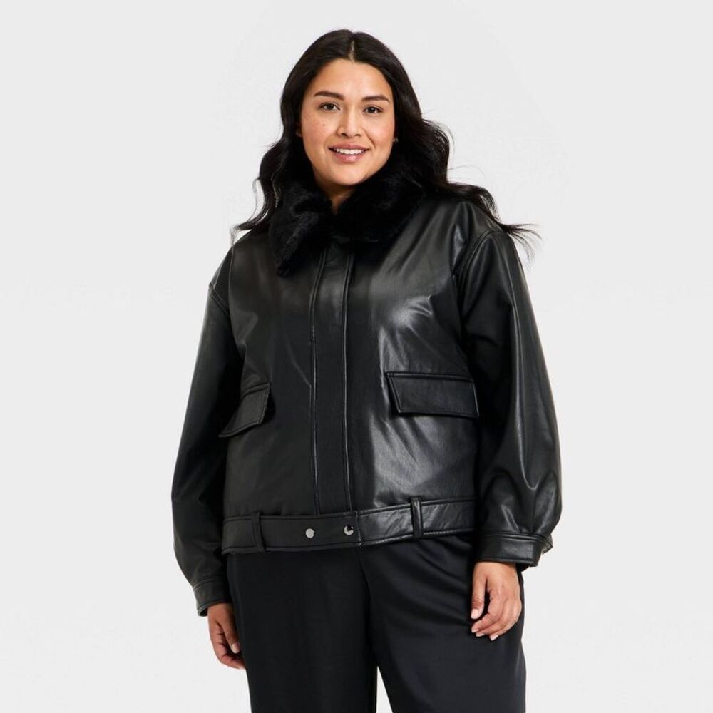 Women's Faux Leather Jacket - A New Day Black 1X
